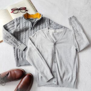 Boys Sweater Bundle Size 8: H&M Cardigan + Amazon Essentials Quarter Zip